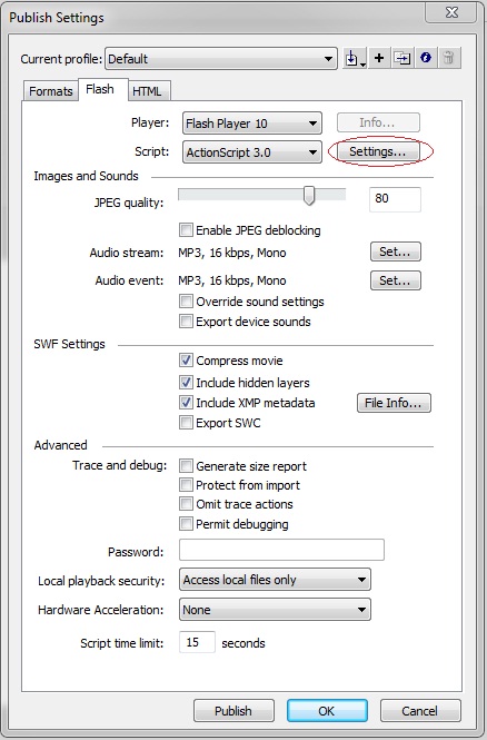 publish settings