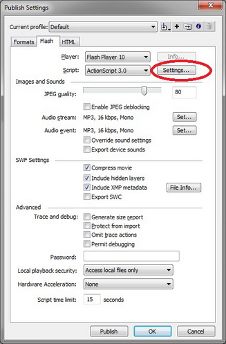 Publish settings
