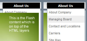 Flash on top of and under the drop down menu